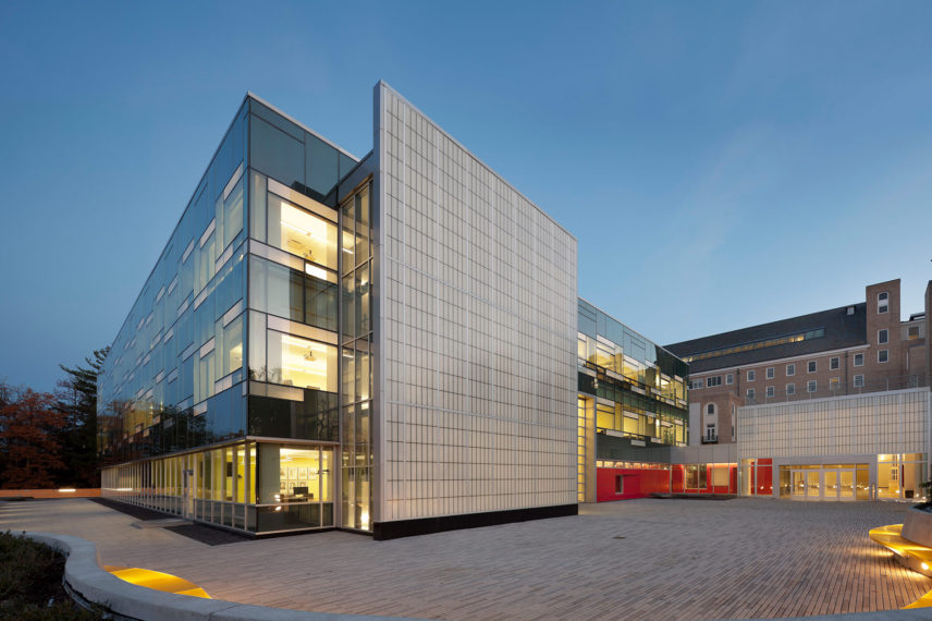 Modern building with glass facade.