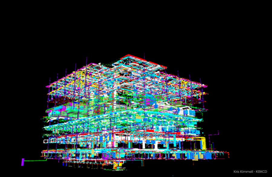 BIM rendering showing interior of a building.