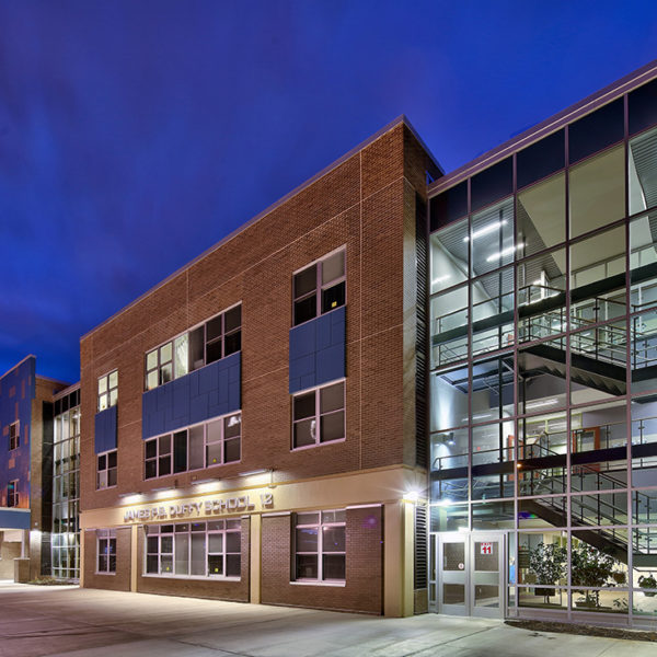 Night exterior of building entrace