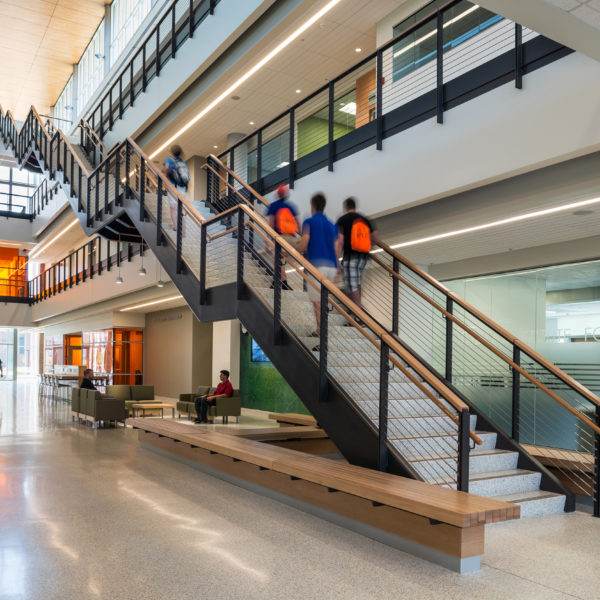 Stairway from the main floor to the second floor.