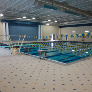 School pool with lanes and flags