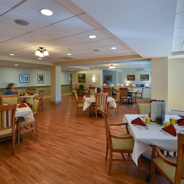 Dining room with set tables and chairs