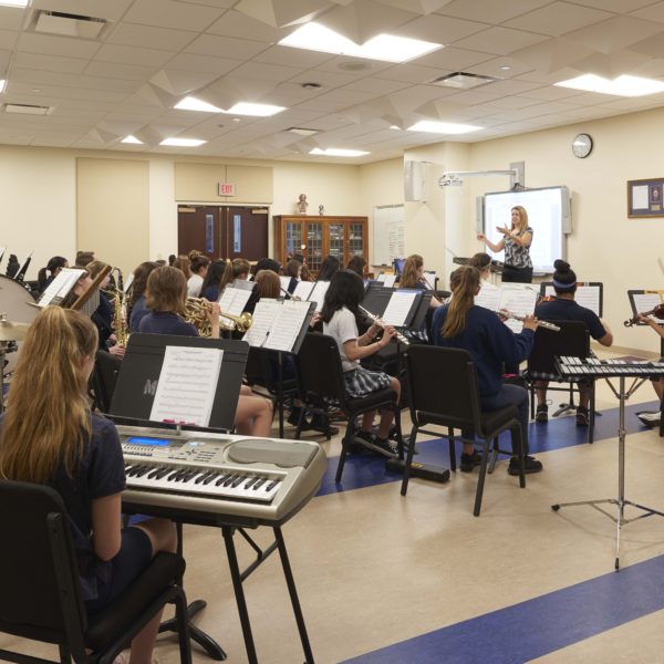 Music room with students and instraments