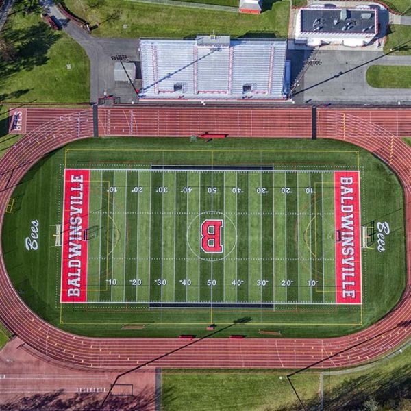 Aerial shot of stadium and grandstand