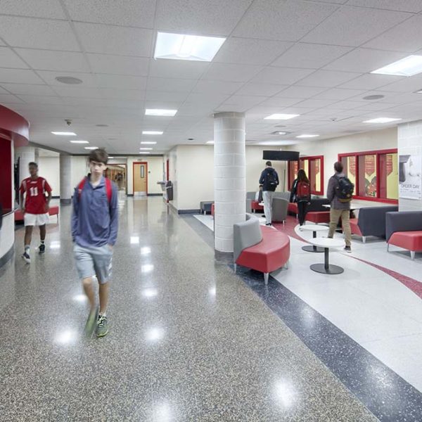 Hallways outside of auditorium with students