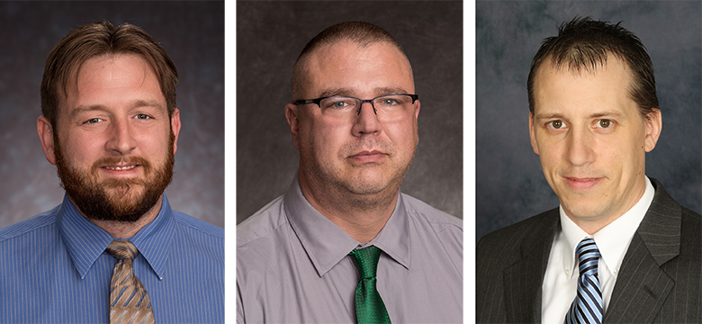 LeChase IT department professionals who have been promoted: Jon Bolland, Scott Butterfield and Steve Hinkley 