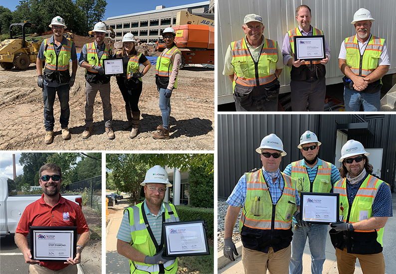 LeChase team members pose with certificate from ABC Carolinas' safety program