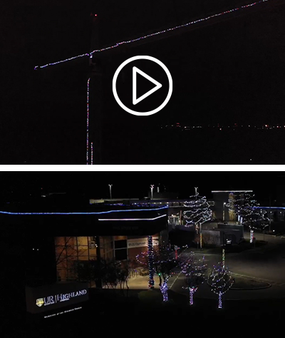 Lights on the tower crane and campus make Highland Hospital merry and bright