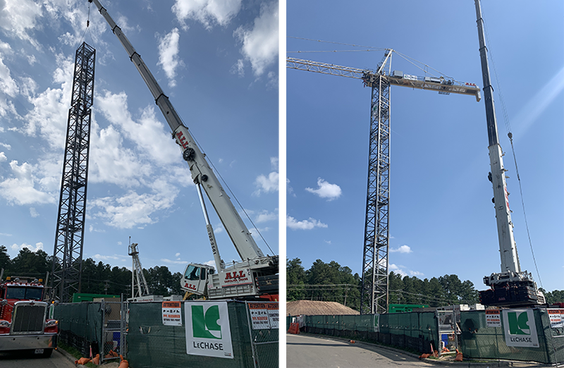Tower crane installation progress