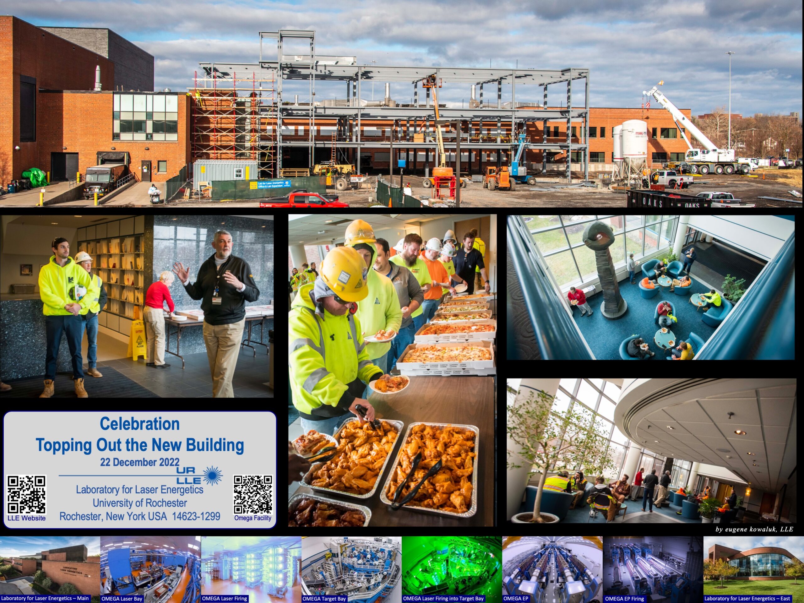Collage of images from laser lab addition topping out celebration