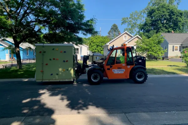Playhouse being delivered