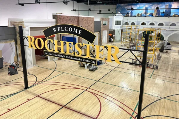 JA Discovery Center Welcome to Rochester sign