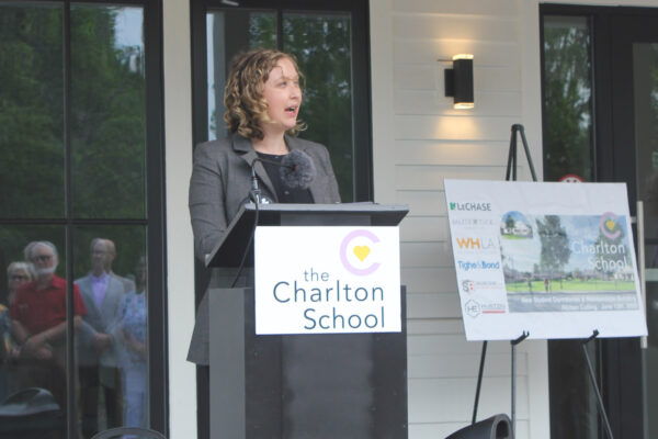 Erica speaking at the Charlton School Ribbon Cutting