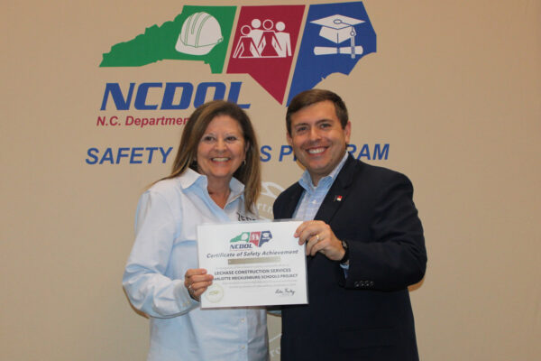 Barb accepting the NCDOL Safety Award for CMS