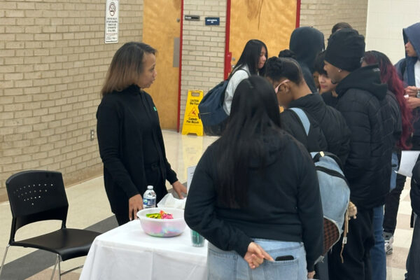 Denise connecting with students at the DPS career fair