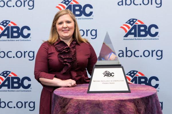 Kathryn with the ABC Pyramid Award for UNC Avery