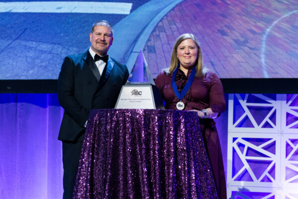 Kathryn accepting the ABC Pyramid Award for UNC Avery